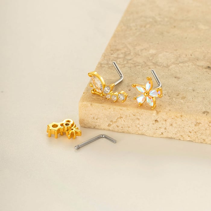 1 Piece Flower Butterfly Copper Gold Color Zircon Nose Stud h5Picture3