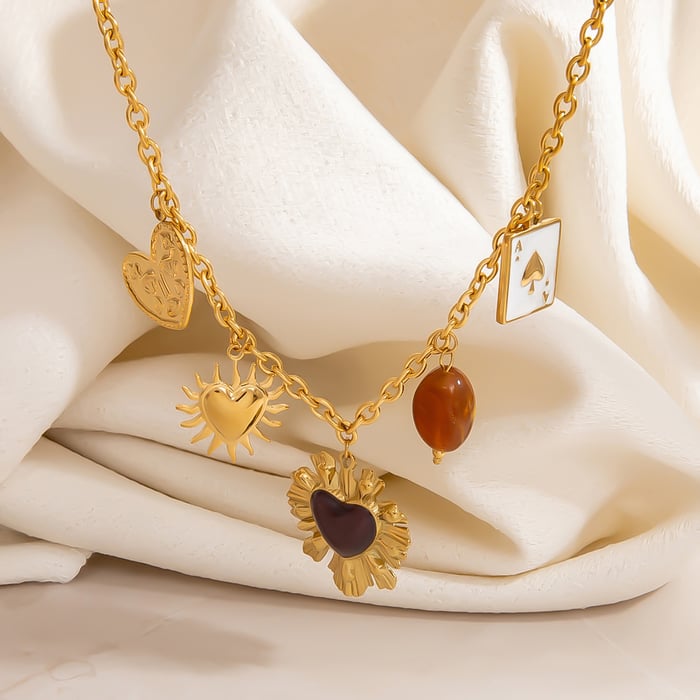 1 Piece Retro Heart Stainless Steel Gold Color Pendant Necklace h5Picture4