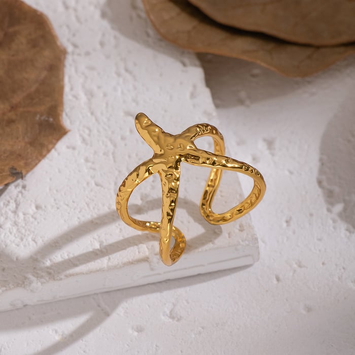 1 Piece Starfish Stainless Steel Gold Color Statement Ring Picture4