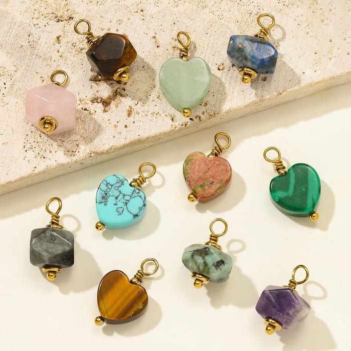 1 Piece Classic Irregular Shape Heart Natural Stones Gold Color Women's Pendants h5Picture4