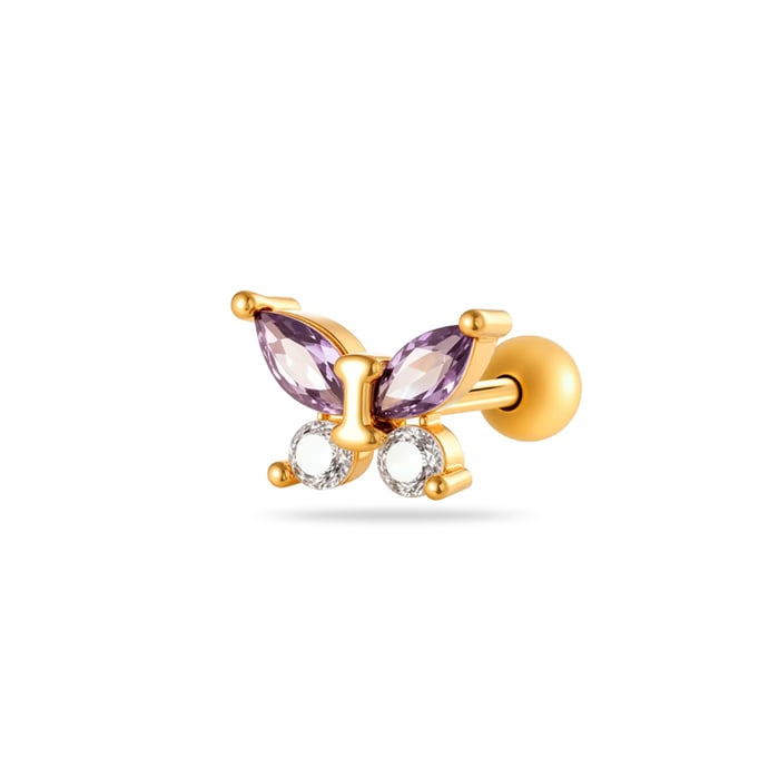1 Piece Purple Butterfly Copper Gold Color Zircon Women's Piercing Earrings h5Picture6