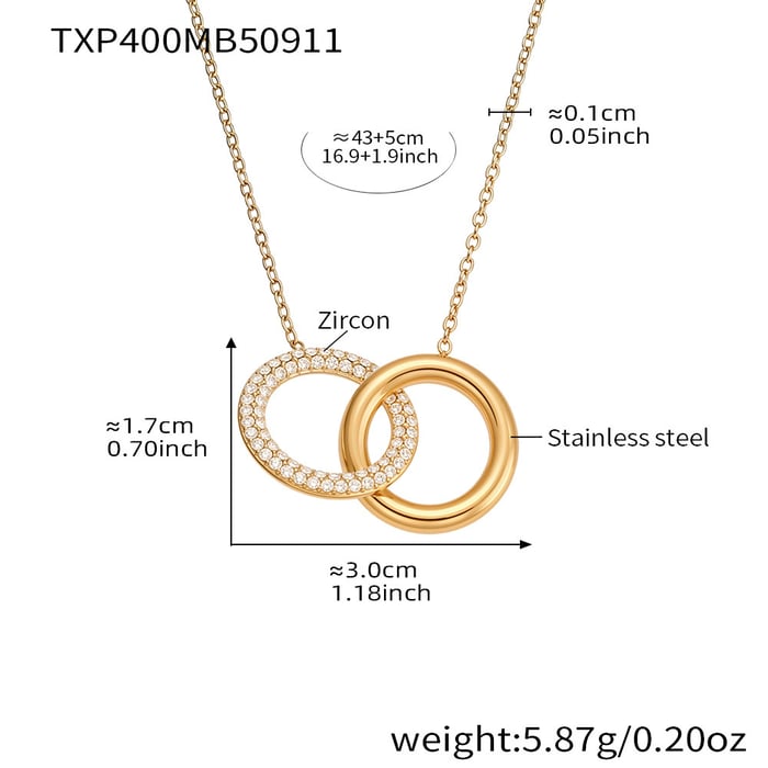 Simple Double Circle Stainless Steel Gold Color Zircon Women's Jewelry Sets
