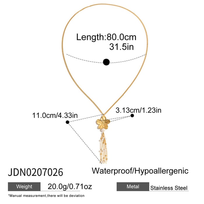 1 Piece Romantic Series Flower Tassel Stainless Steel Gold Color Women's Long Necklaces Picture2