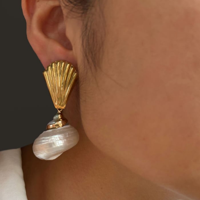 1 Pair Sea Shells Gold Color Drop Earrings h5Picture3