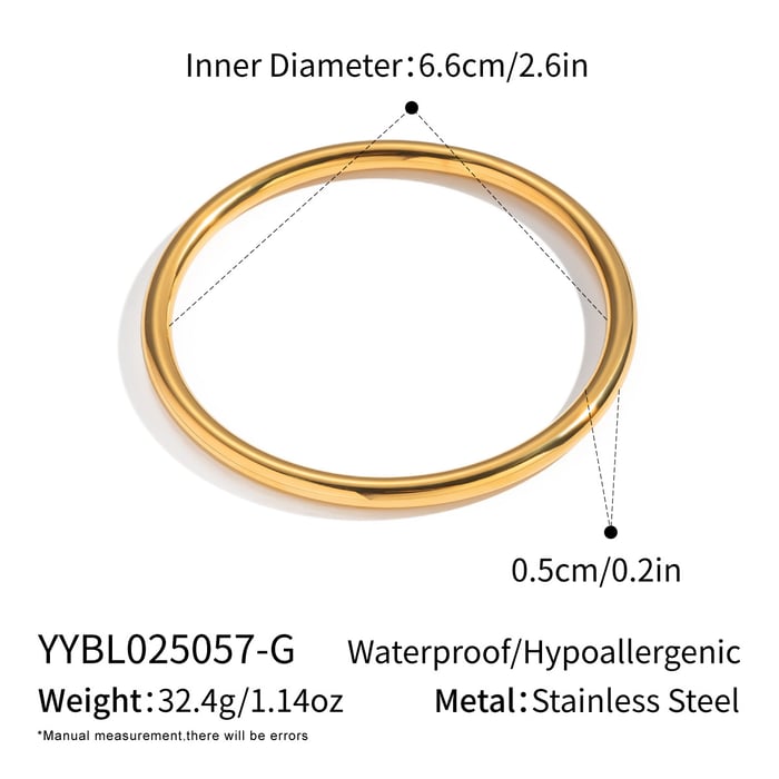 1 Piece Casual Circle Stainless Steel Gold Color Bangle 