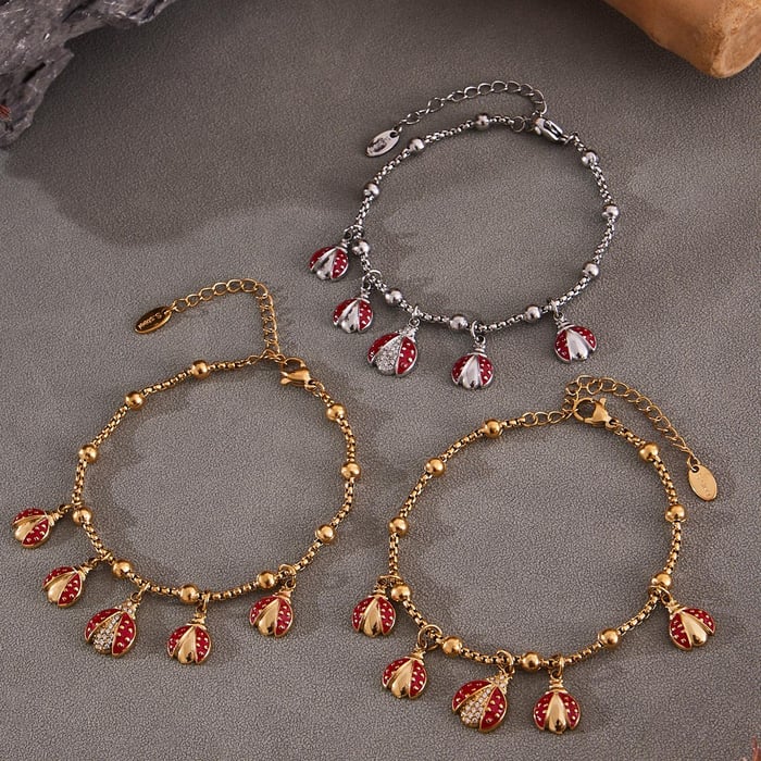 Exquisite Beetle Stainless Steel Gold Color Zircon Women's Jewelry Sets h5Picture6