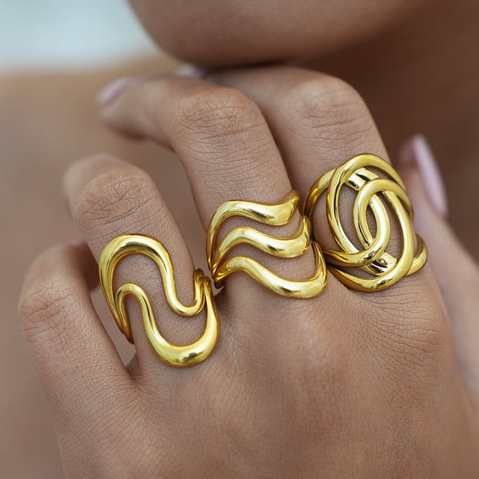 1 Piece Simple  Retro Irregular Shape Stainless Steel  Gold Color Women's Statement Rings h5Picture4