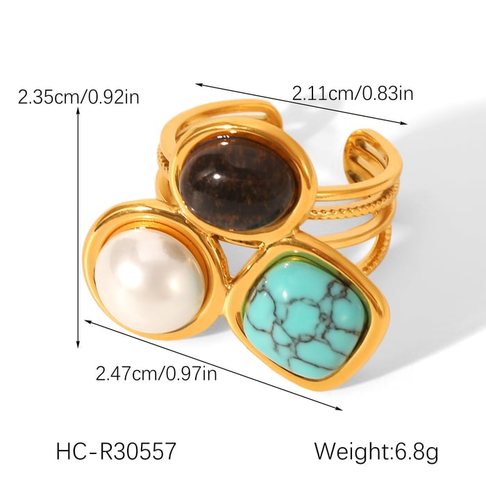 1 Piece Luxurious  Irregular Shape Stainless Steel   Gold Color  Women's Gemstone Rings h5Picture2