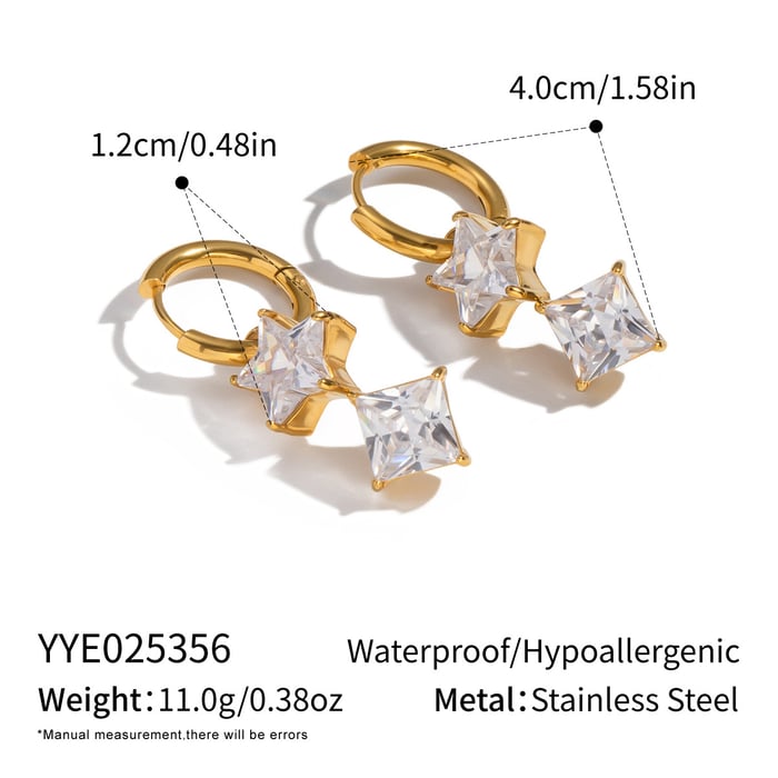 1 Pair Stainless Steel Gold Color Star Zircon Drop Earrings