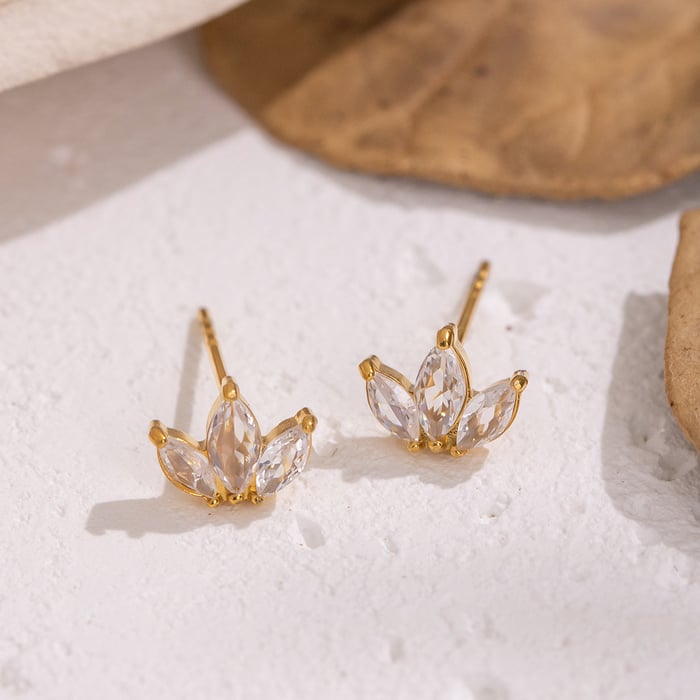 1 Pair Flower Shape Stainless Steel Gold Color Zircon Stud Earrings h5Picture4