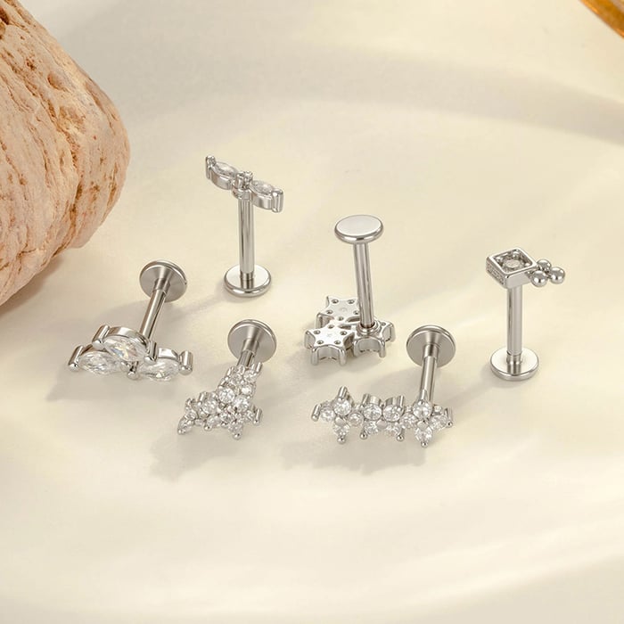 1 Piece Elegant Flower Copper Gold Color Zircon Women's Piercing Earrings h5Picture5