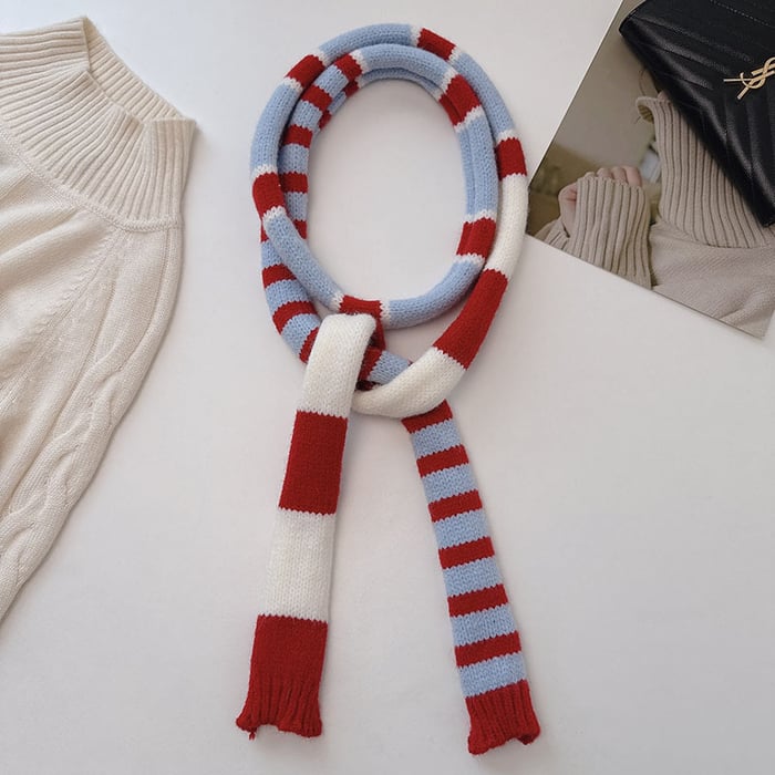 1 Piece Color-blocking Striped Knitted Scarf