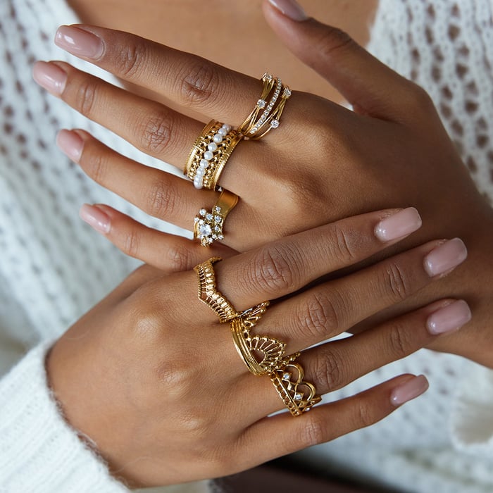 1 Piece Elegant Woven Lace Stainless Steel Gold Color Women's Gemstone Rings h5Picture4