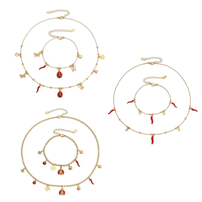 Classic Beetle&Clover Stainless Steel Gold Color Zircon Women's Jewelry Sets h5Picture7
