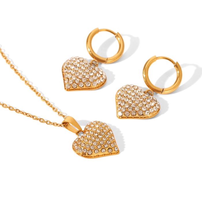 1 Piece Luxurious Series Daily Heart Stainless Steel Zircon Women's Necklaces Sets h5Picture6