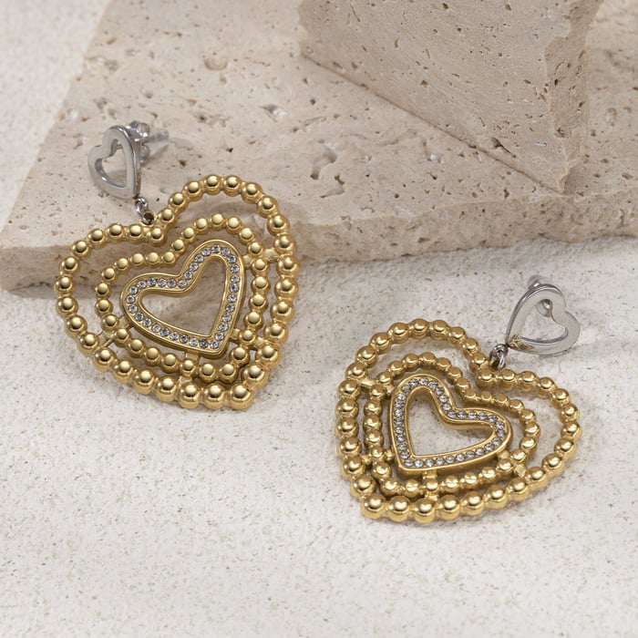 1 Pair Heart Star Stainless Steel Gold Color Drop Earrings h5Picture3