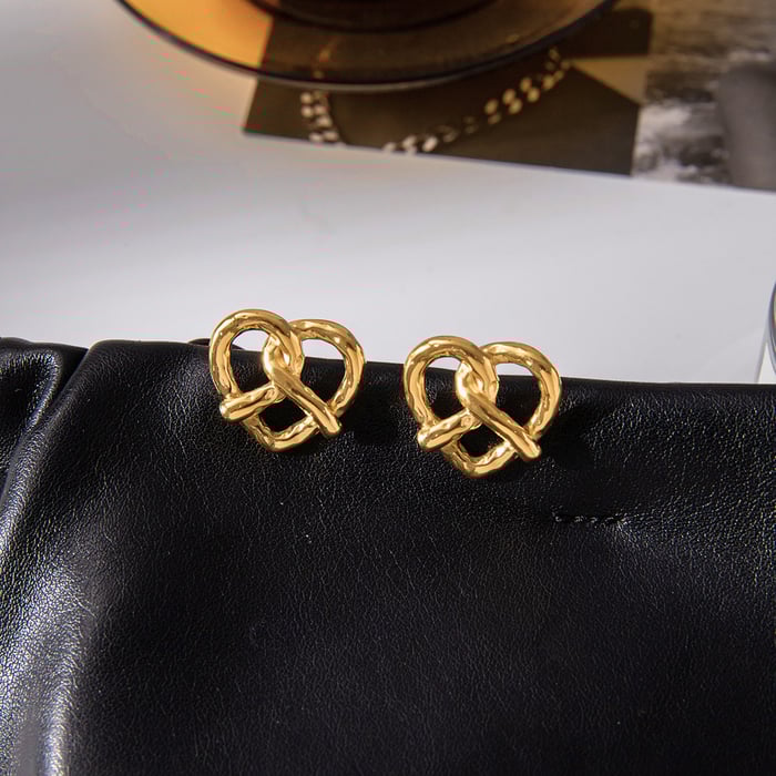 1 Pair Cute Pretzel Stainless Steel Gold Color Women's Stud Earrings h5Picture5