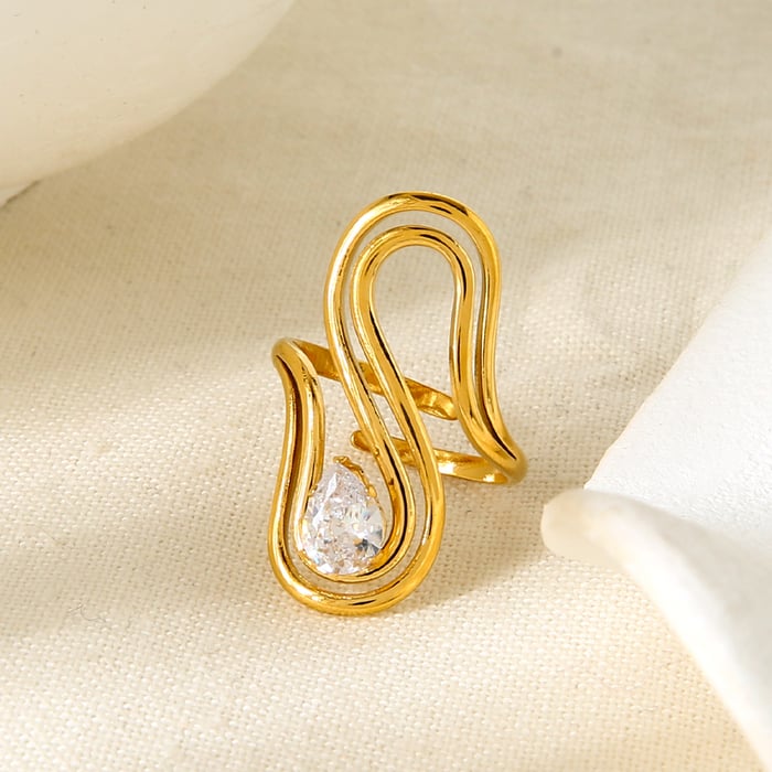 1 Piece Romantic  Elegant Circle Rectangle Stainless Steel  Zircon Women‘s Statement Rings h5Picture6