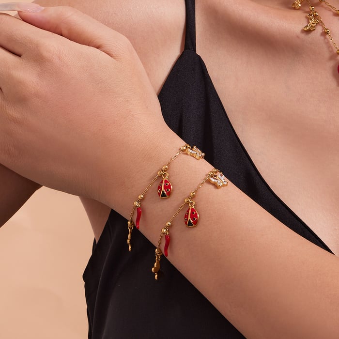 Classic Beetle&Clover Stainless Steel Gold Color Zircon Women's Jewelry Sets h5Picture3