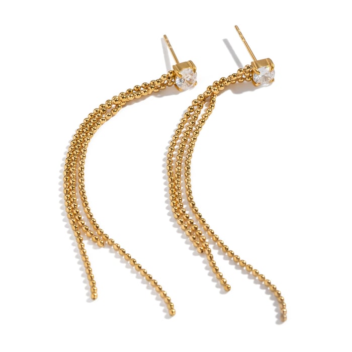 1 Pair Tassel Stainless Steel Gold Color Zircon Dangle Earrings h5Picture5