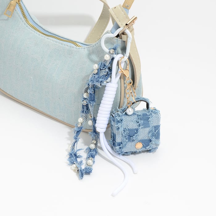1 pieza de dije para bolso con lazo de corazón de mezclilla Imagen3