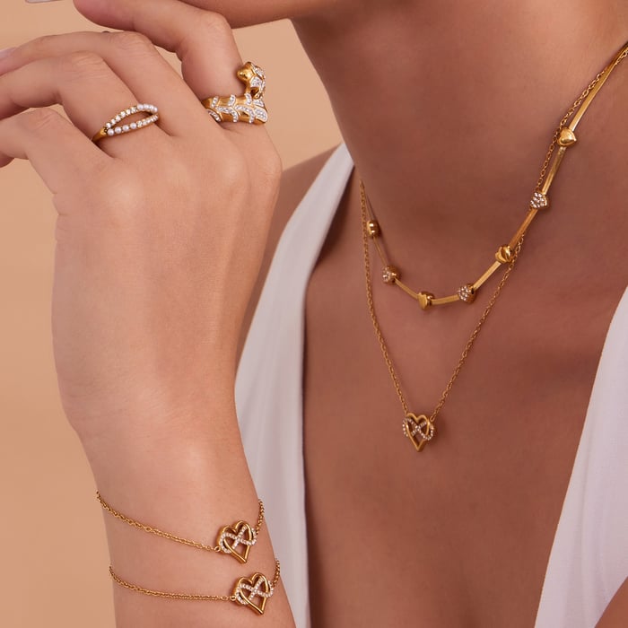 Romantic Heart&Infinity Stainless Steel Gold Color Zircon Women's Jewelry Sets h5Picture2