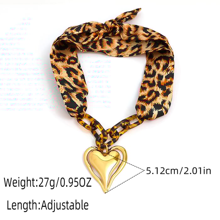 1 Piece Retro Heart Leopard Print Stainless Steel  Gold Color  Women's Chain Bracelets h5Picture2