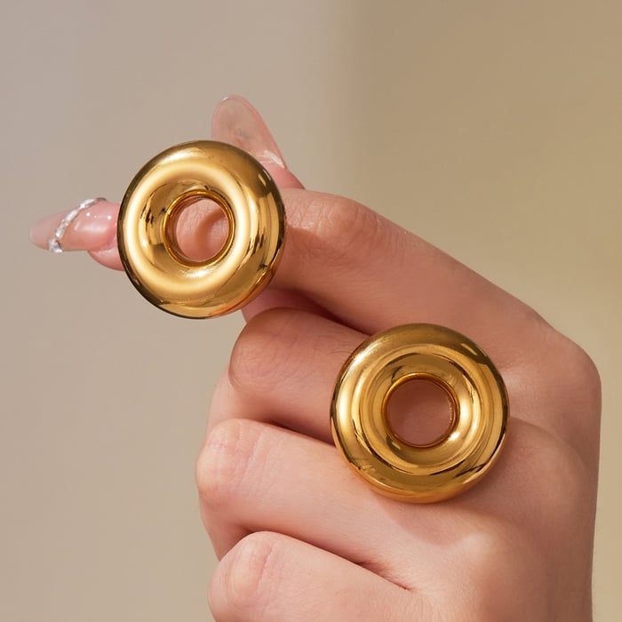 1 Piece Sleek Circle Stainless Steel Gold Color Statement Rings h5Picture5