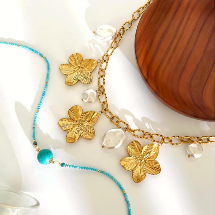 1 Piece Flower Stainless Steel Natural Stone Pendant Necklace h5Picture5