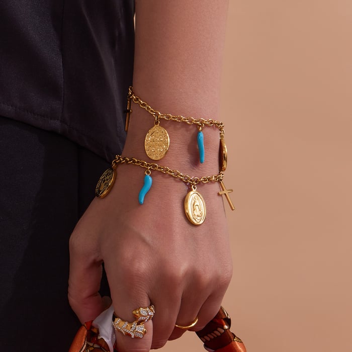 Luxurious Series Retro Madonna Stainless Steel Gold Color Women's Jewelry Sets h5Picture5