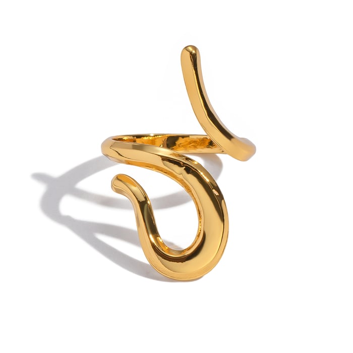 1 Piece Irregular Line Shape Stainless Steel Gold Color Minimalist Ring Picture6