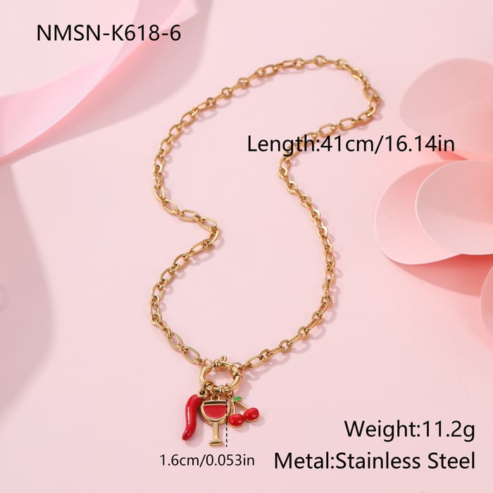 1 Piece  Sweet Irregular Shape Cherry Stainless Steel Women's Pendant Necklaces