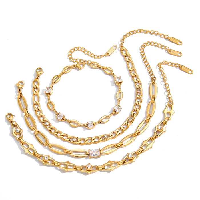 1 Piece Exquisite Chain Stainless Steel Gold Color Zircon Women's Chain Bracelets Picture6