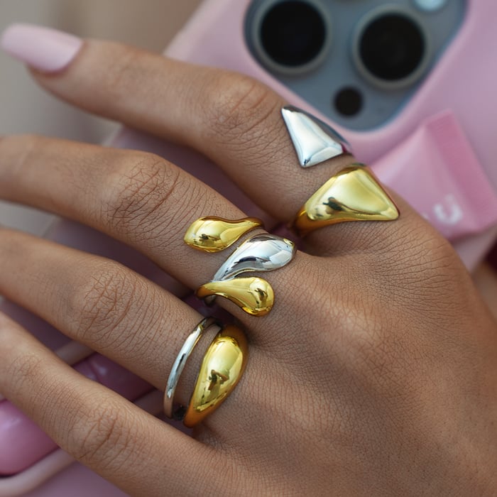 1 Piece  Mixed Gold Color And Silver Colors Stainless Steel Women's Statement Rings h5Picture5
