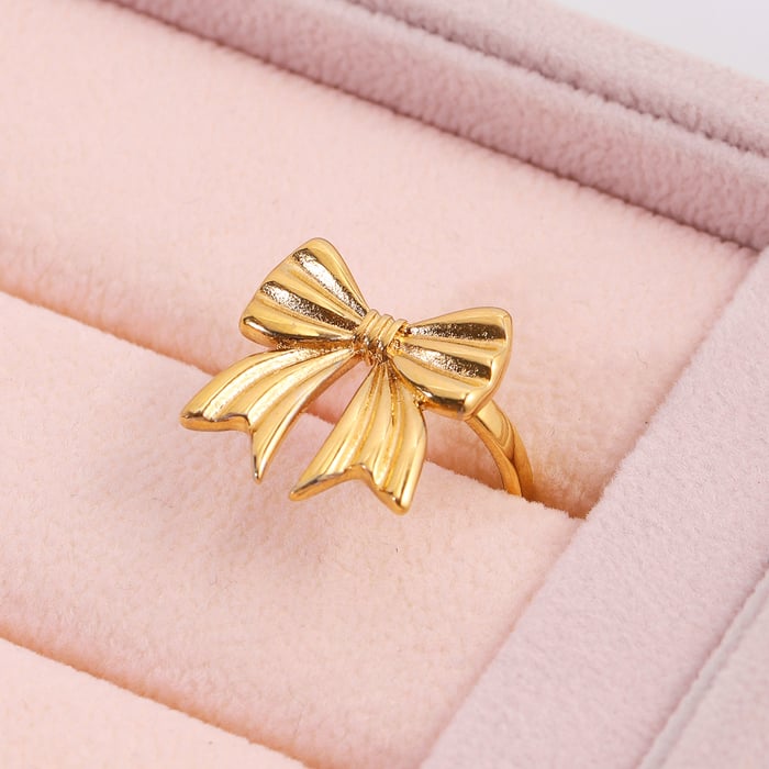 1 Piece Exquisite Bow Knot Stainless Steel Gold Color Statement Rings h5Picture6
