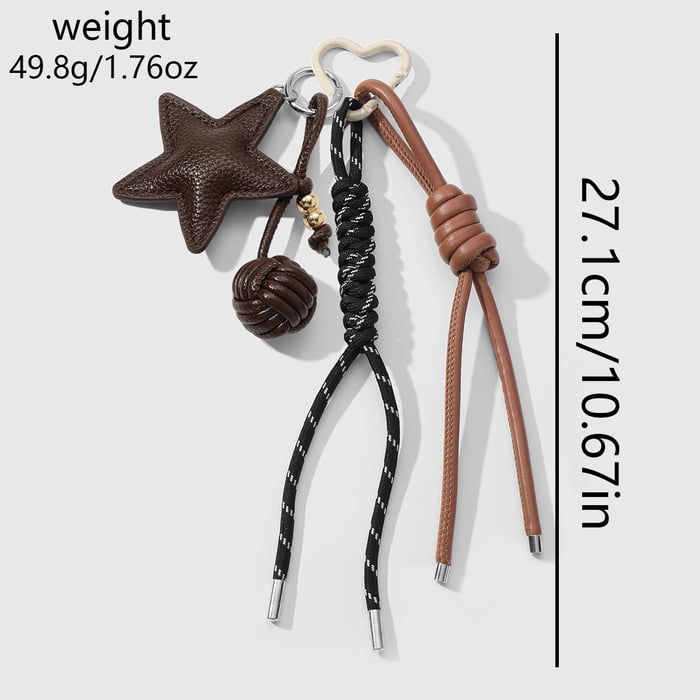 1 Stück Leder-Taschenanhänger mit gewebtem Stern und Ball h5Bild2
