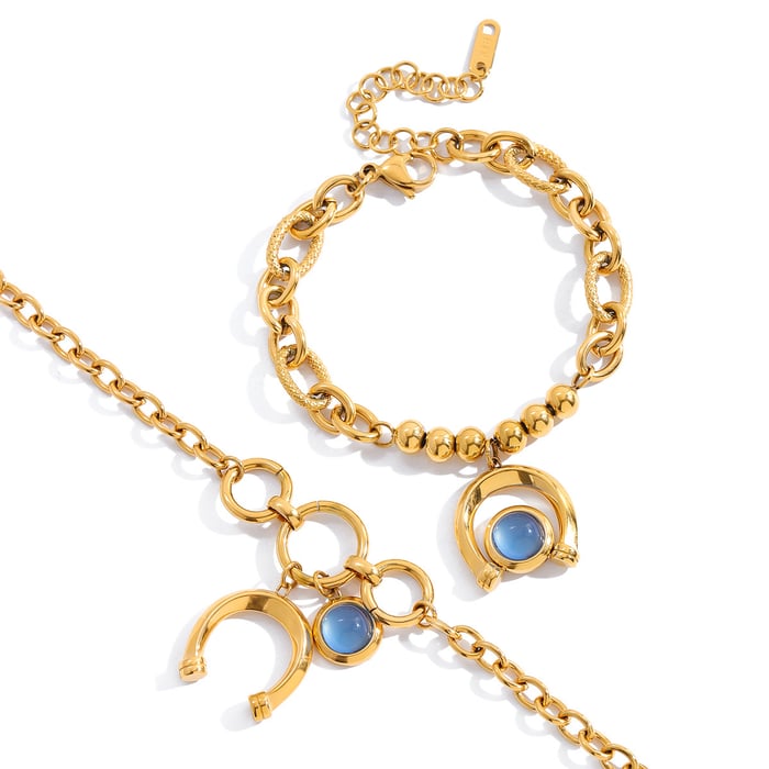 1 Stück luxuriöse blaue Harzkreis-Edelstahl-Goldfarbe Damen-Charm-Armbänder h5Bild7
