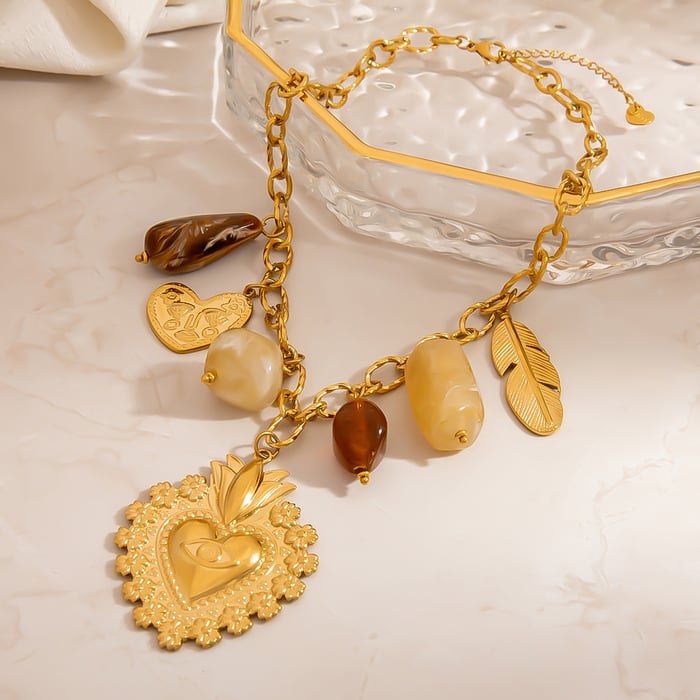 Collier avec pendentif en forme de cœur irrégulier en acier inoxydable pour femme, 1 pièce Image3