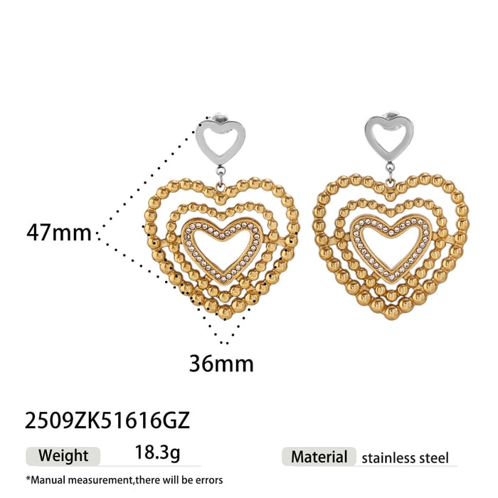 1 Pair Heart Star Stainless Steel Gold Color Drop Earrings
