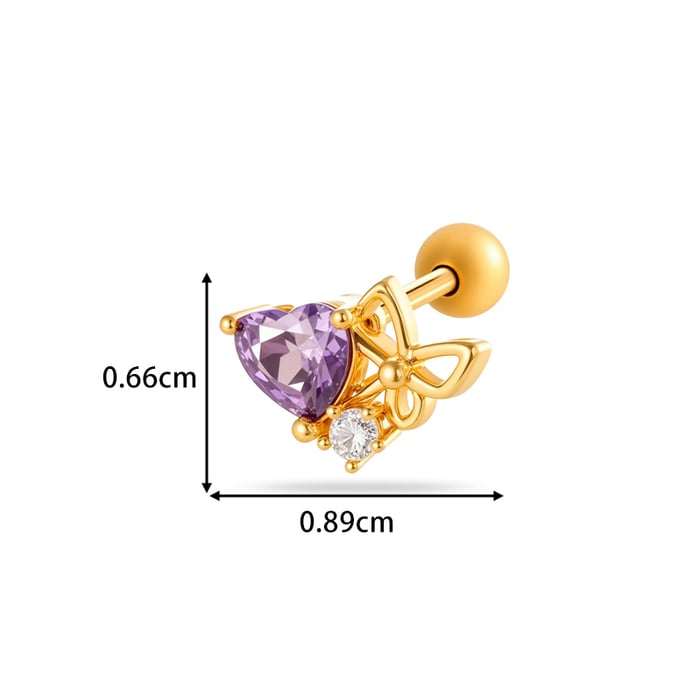 1 Piece Purple Butterfly Copper Gold Color Zircon Women's Piercing Earrings h5Picture2