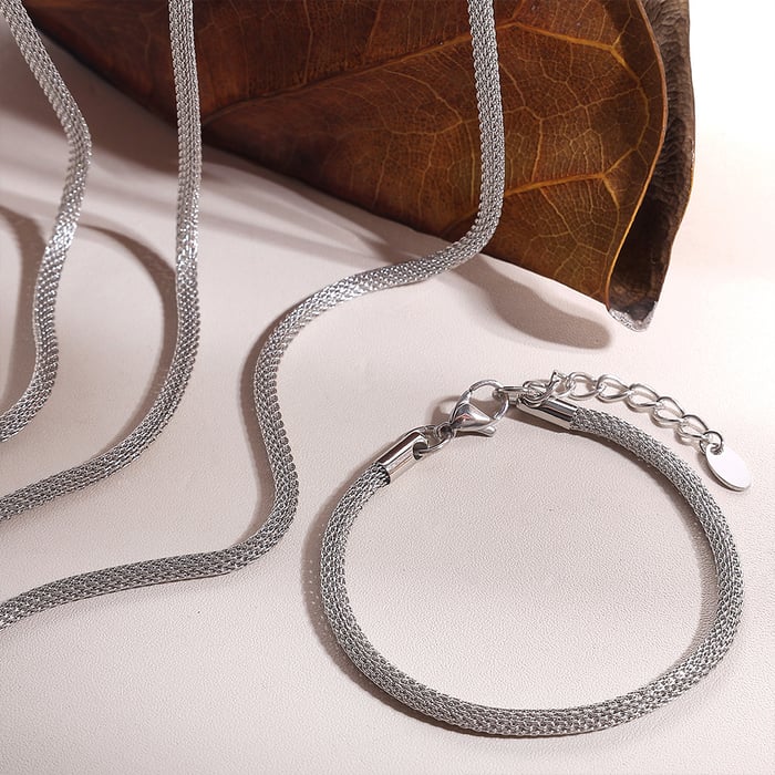 Schlichtes, einfarbiges Halsketten-Set aus Edelstahl h5Bild2