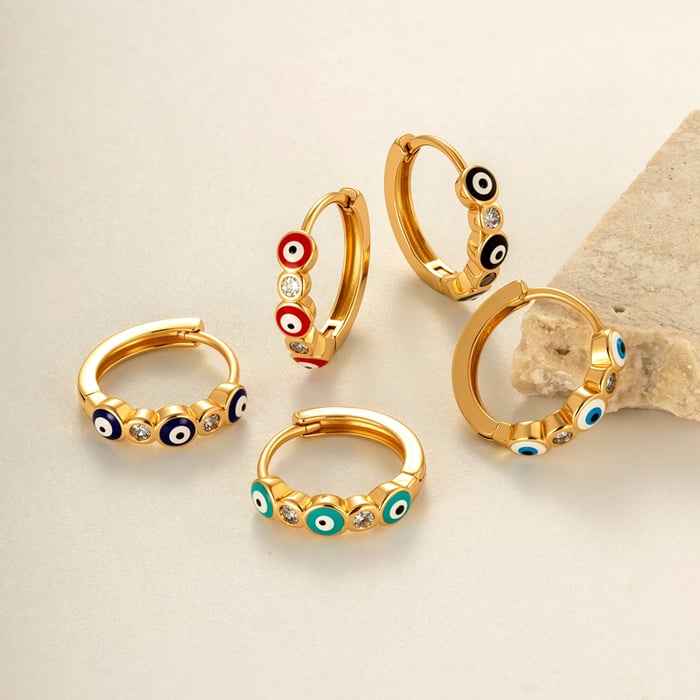 1 Piece Eye Pattern Copper Gold Color Zircon Women's Hoop Earrings h5Picture4