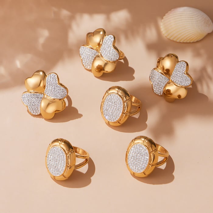 1 Piece Lustrous Clover Stainless Steel Gold Color Statement Rings h5Picture2