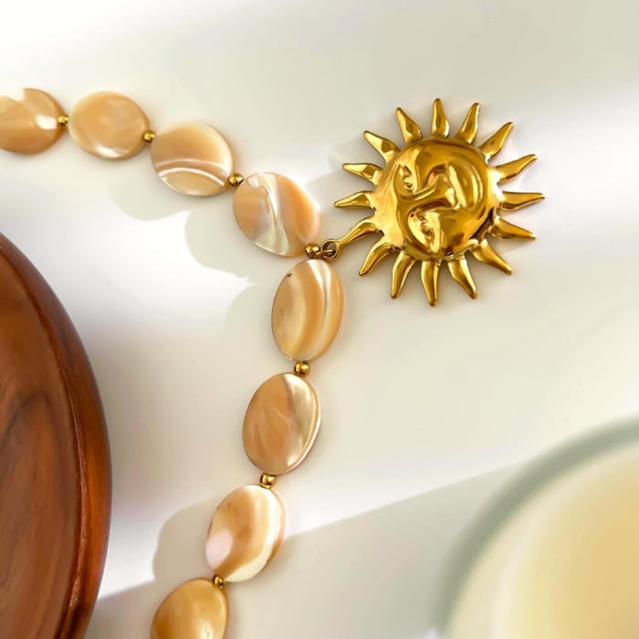 1 Piece Sun Gold Color Shells  Beaded Necklace h5Picture4