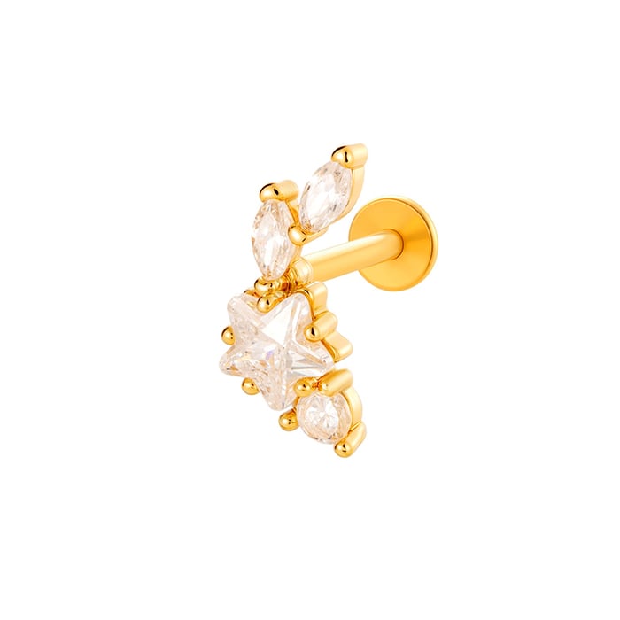 1 Piece Geometric Figure Copper Titanium Alloy Gold Color Zircon Women's Piercing Earrings