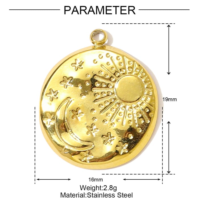 1 Piece Retro Star Moon Stainless Steel Gold Color Women's Pendants h5Picture2