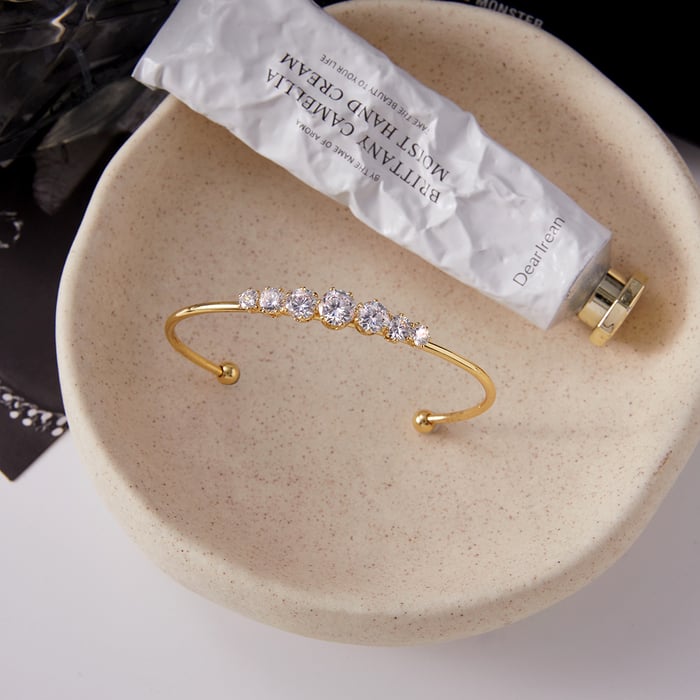 1 Piece Luxurious Circle Stainless Steel Gold Color Zircon Women's Bangles h5Picture5