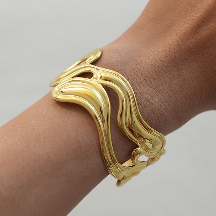 1 Piece Simple  Retro Irregular Shape Stainless Steel   Gold Color  Women's Bangles h5Picture3