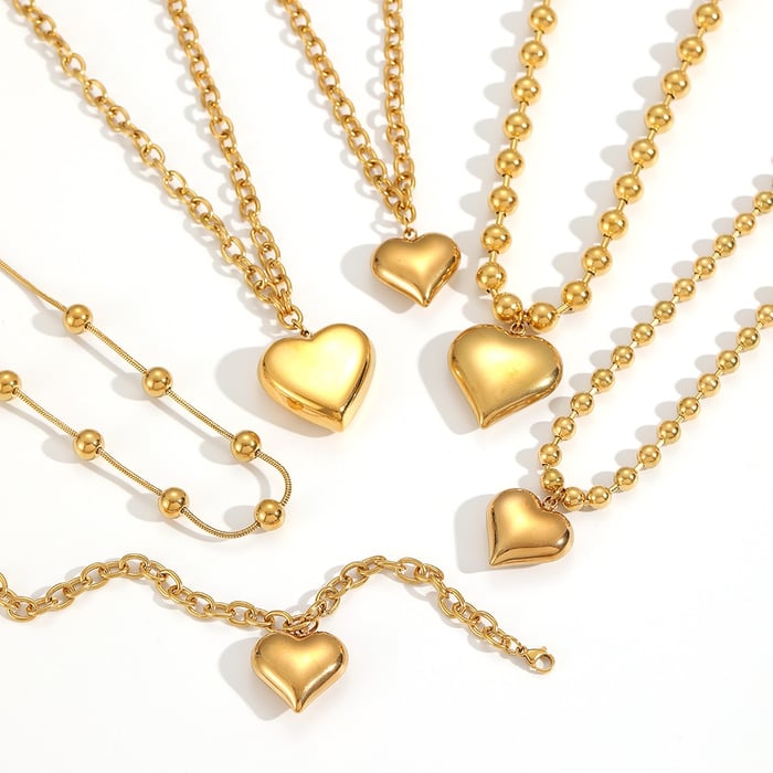 1 collar con colgante de corazón de acero inoxidable color dorado Imagen3