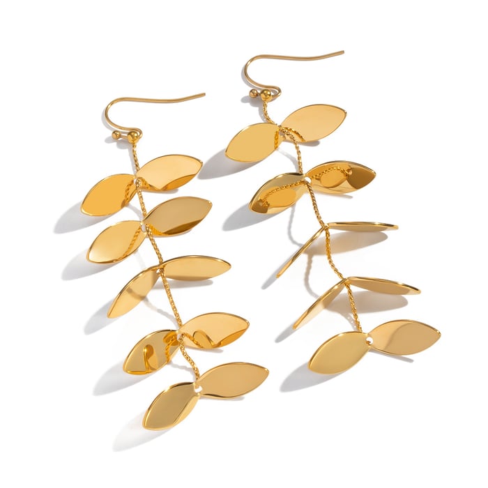 1 Pair Leaf Shape Stainless Steel Gold Color Dangle Earrings h5Picture5
